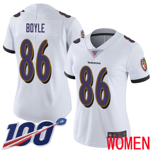 Baltimore Ravens Limited White Women Nick Boyle Road Jersey NFL Football #86 100th Season Vapor Untouchable